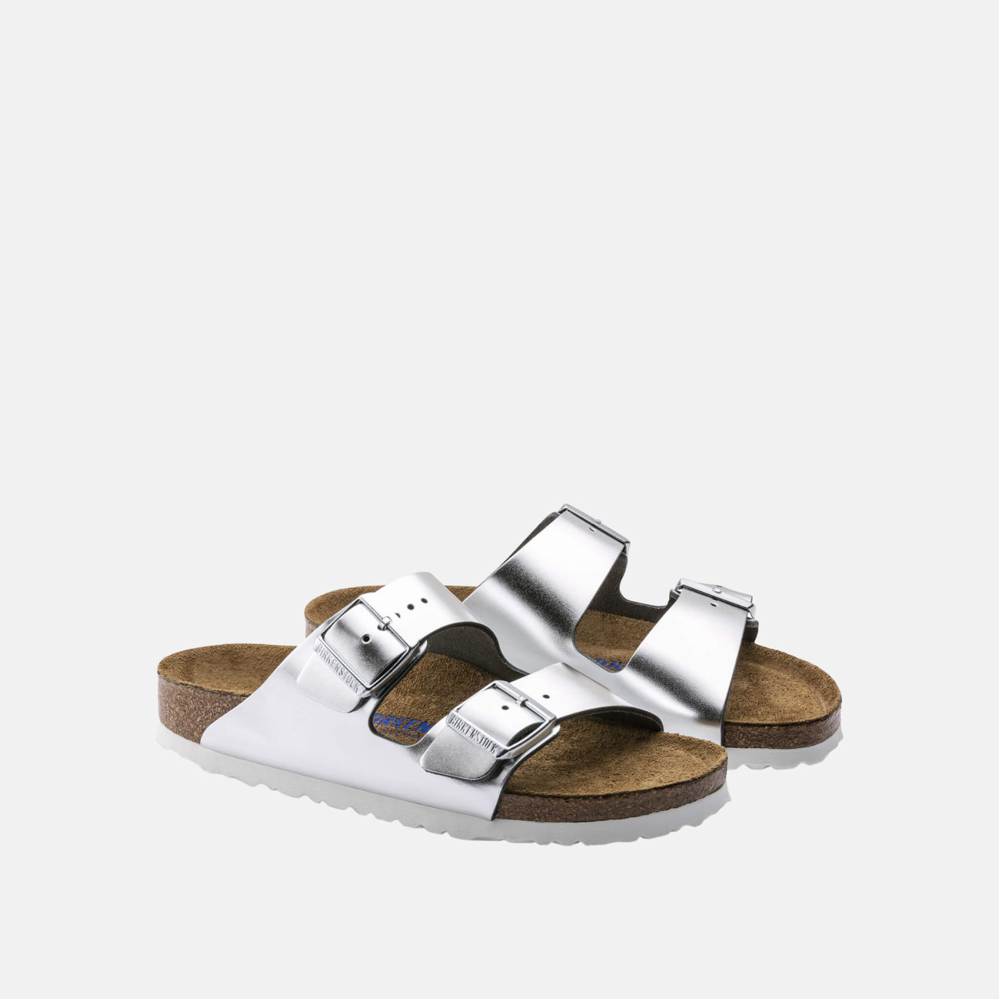 Strieborné Narrow šľapky Birkenstock Arizona Soft Footbed Natural Leather Metallic