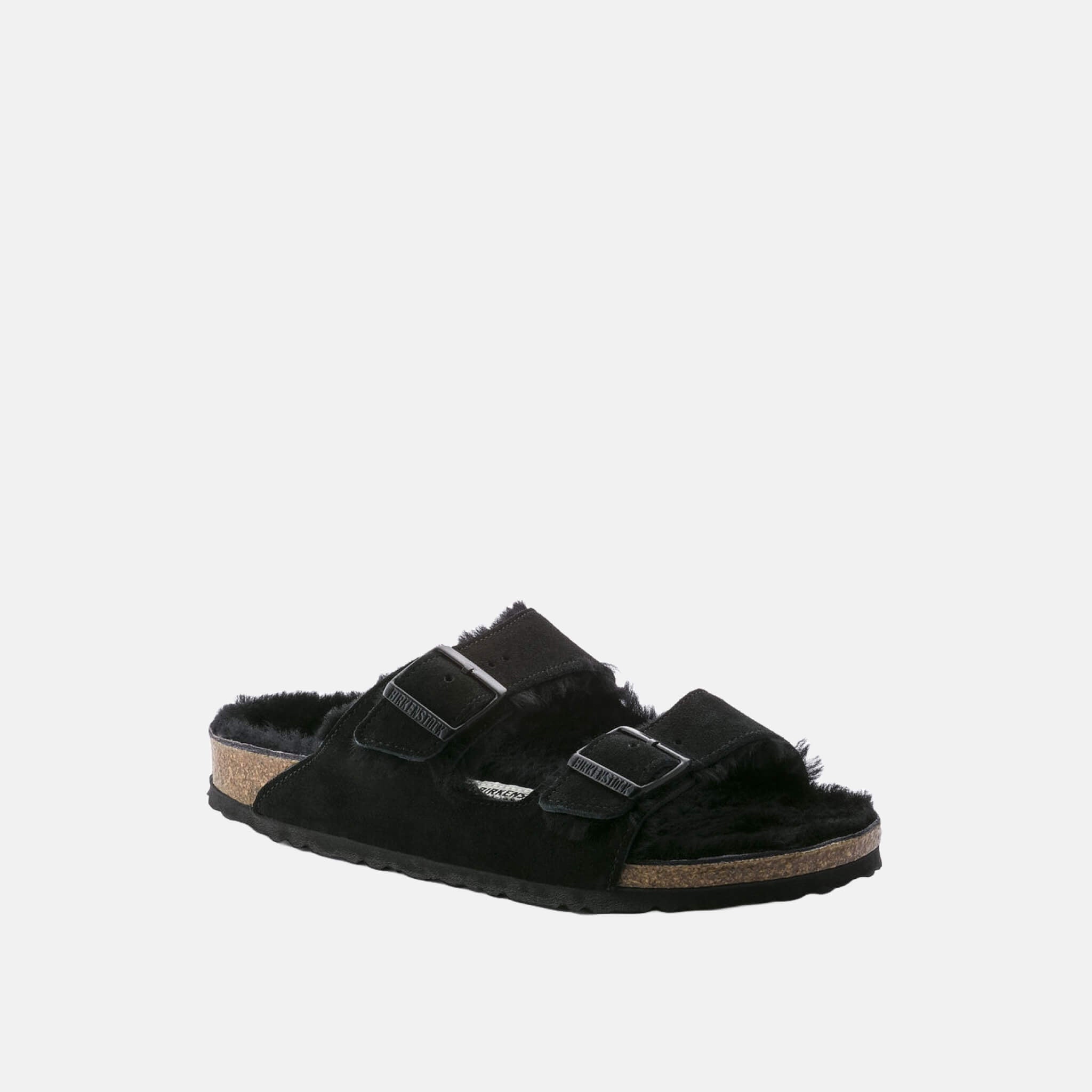 Čierne Regular šľapky Birkenstock Arizona Shearling Suede Leather