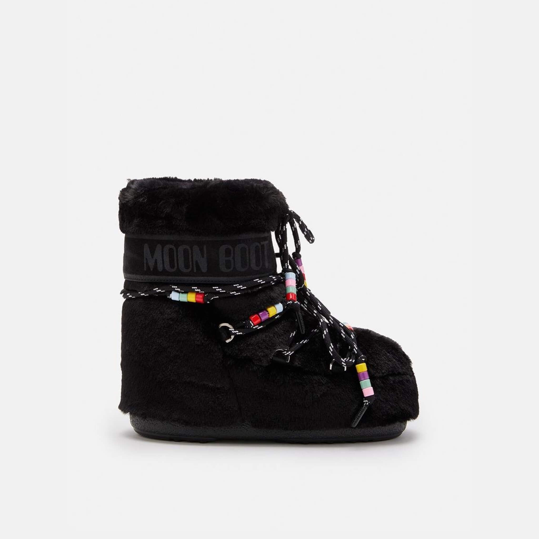 Dámske čierne snehule Moon Boot Icon Low Faux Fur Beads