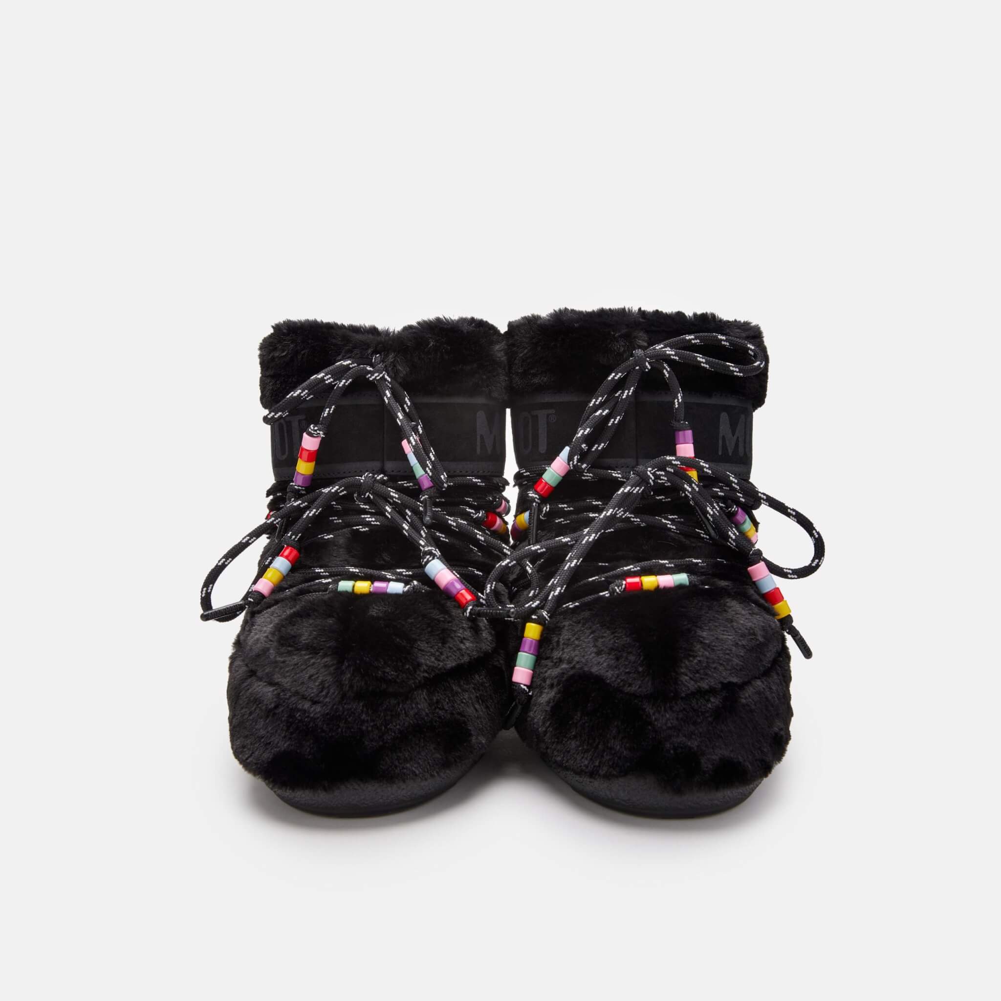 Dámske čierne snehule Moon Boot Icon Low Faux Fur Beads