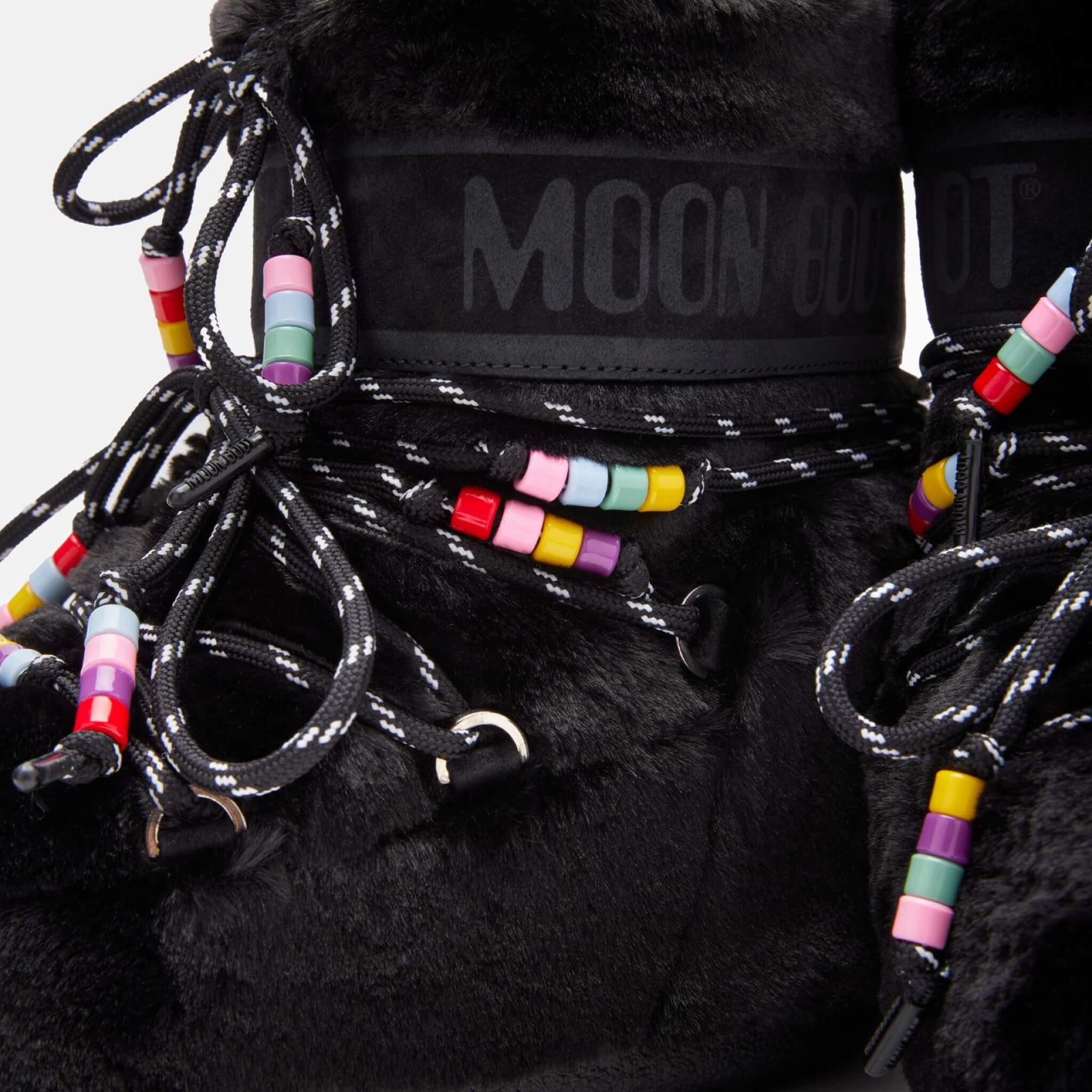 Dámske čierne snehule Moon Boot Icon Low Faux Fur Beads