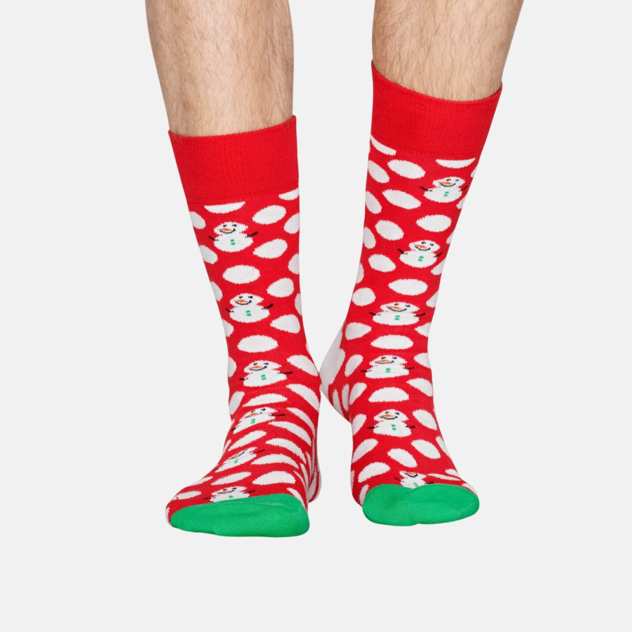 Červené ponožky Happy Socks s bielymi bodkami a snehuliakmi, vzor Big Dot Snowman