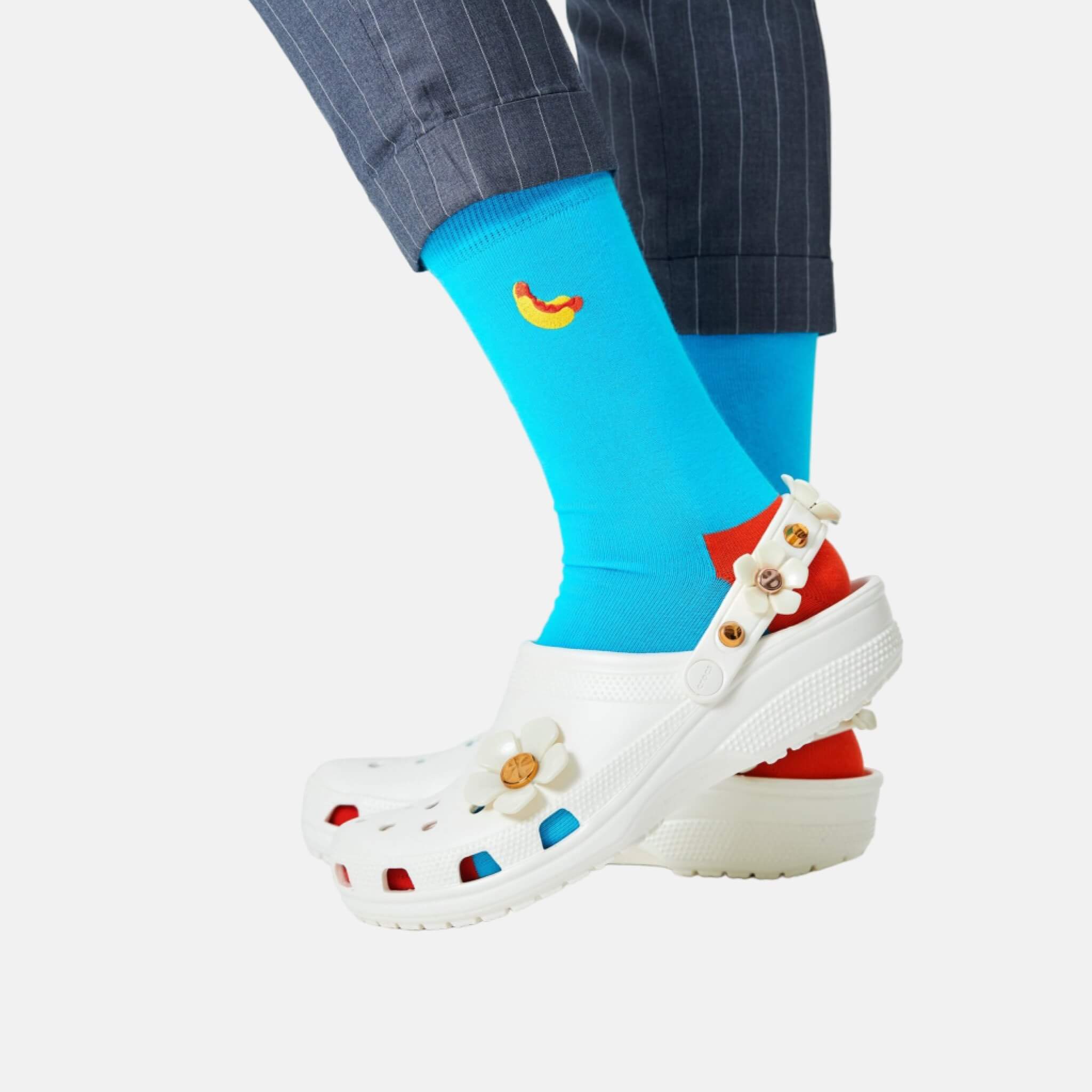 Modré ponožky Happy Socks s vyšitým párkom v rožku, vzor Hot Dog