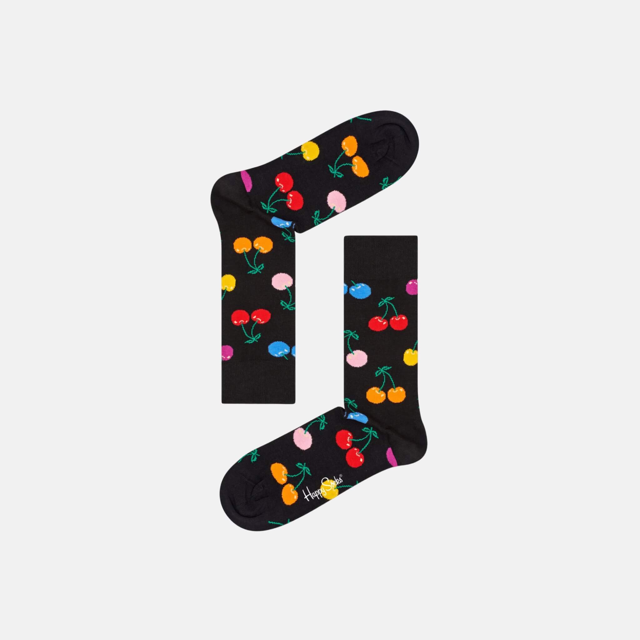 Čierne ponožky Happy Socks s farebnými čerešňami, kolekcia Vitamins