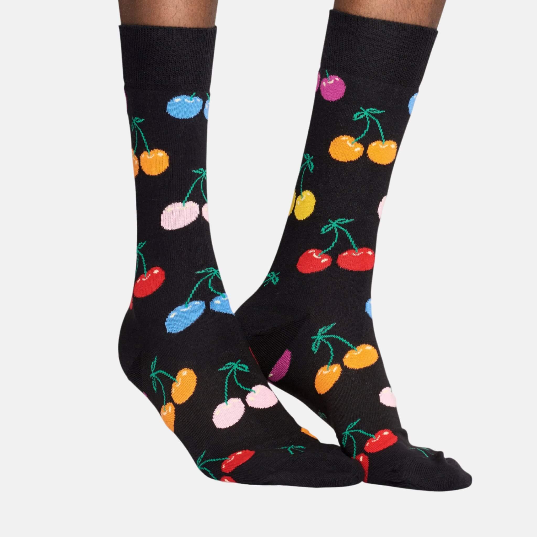 Čierne ponožky Happy Socks s farebnými čerešňami, kolekcia Vitamins