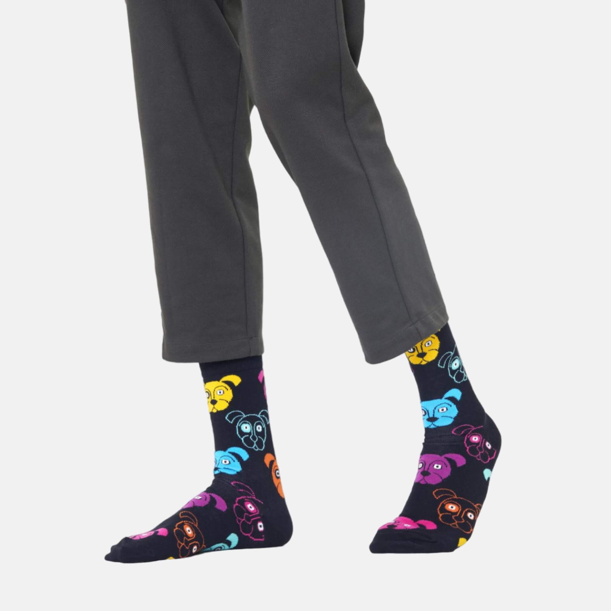 Čierne ponožky Happy Socks so psami, vzor Dog