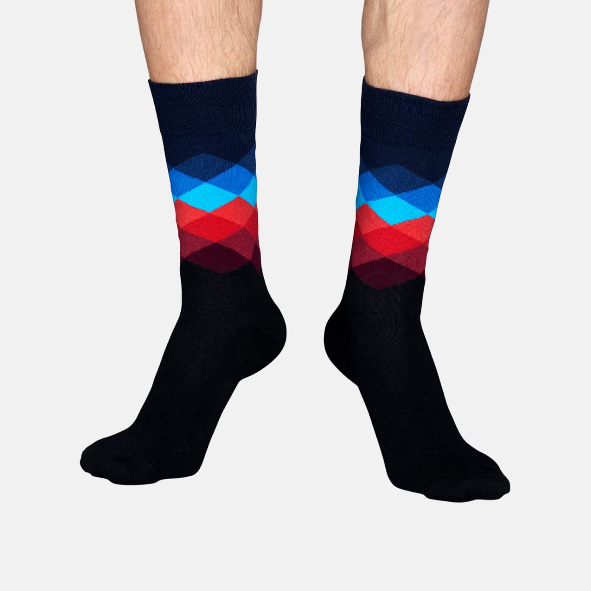 Černé ponožky Happy Socks s barevnými kosočtverci, vzor Faded Diamond