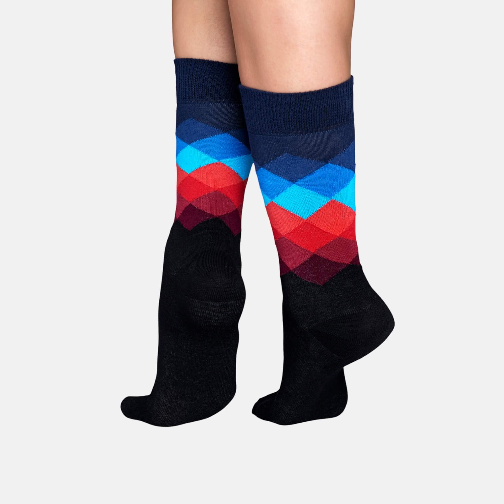 Černé ponožky Happy Socks s barevnými kosočtverci, vzor Faded Diamond