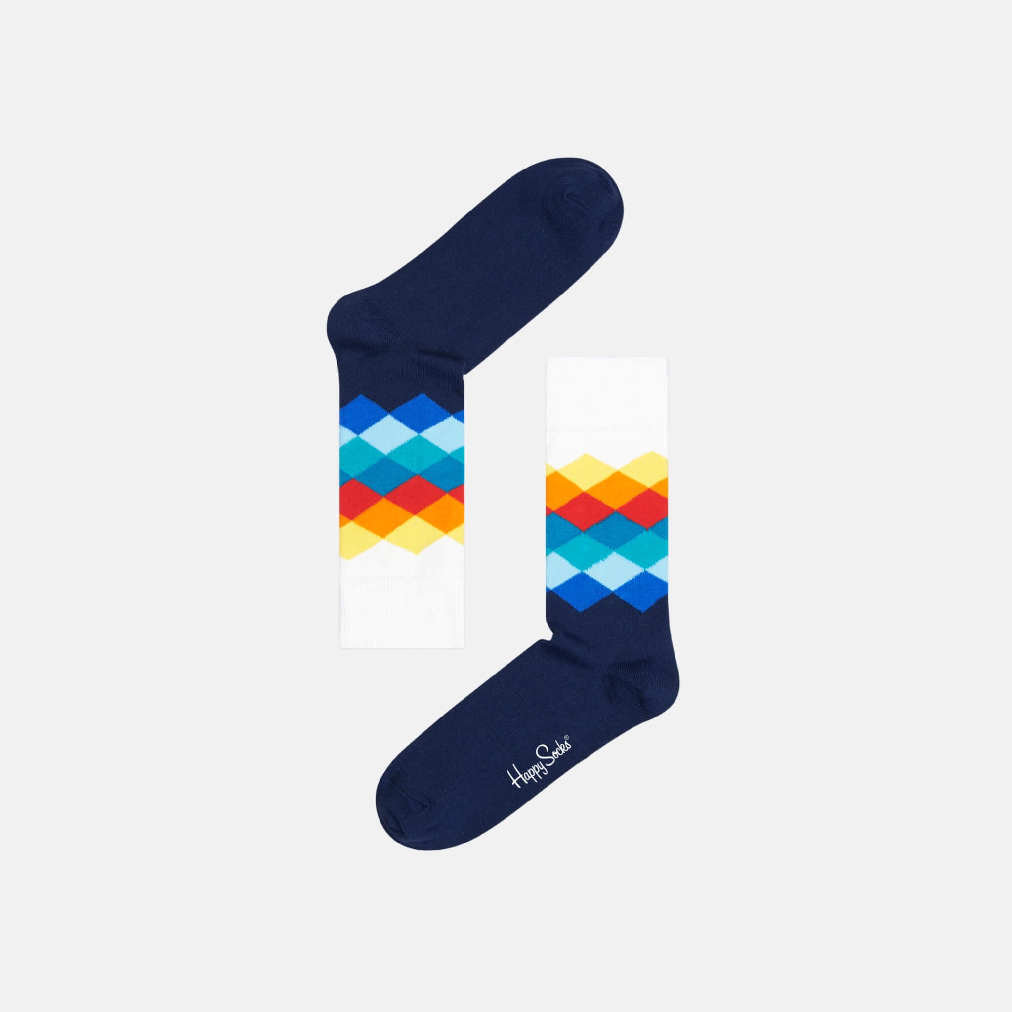 Modro-biele ponožky Happy Socks s farebnými kosoštvorcami, vzor Faded Diamond