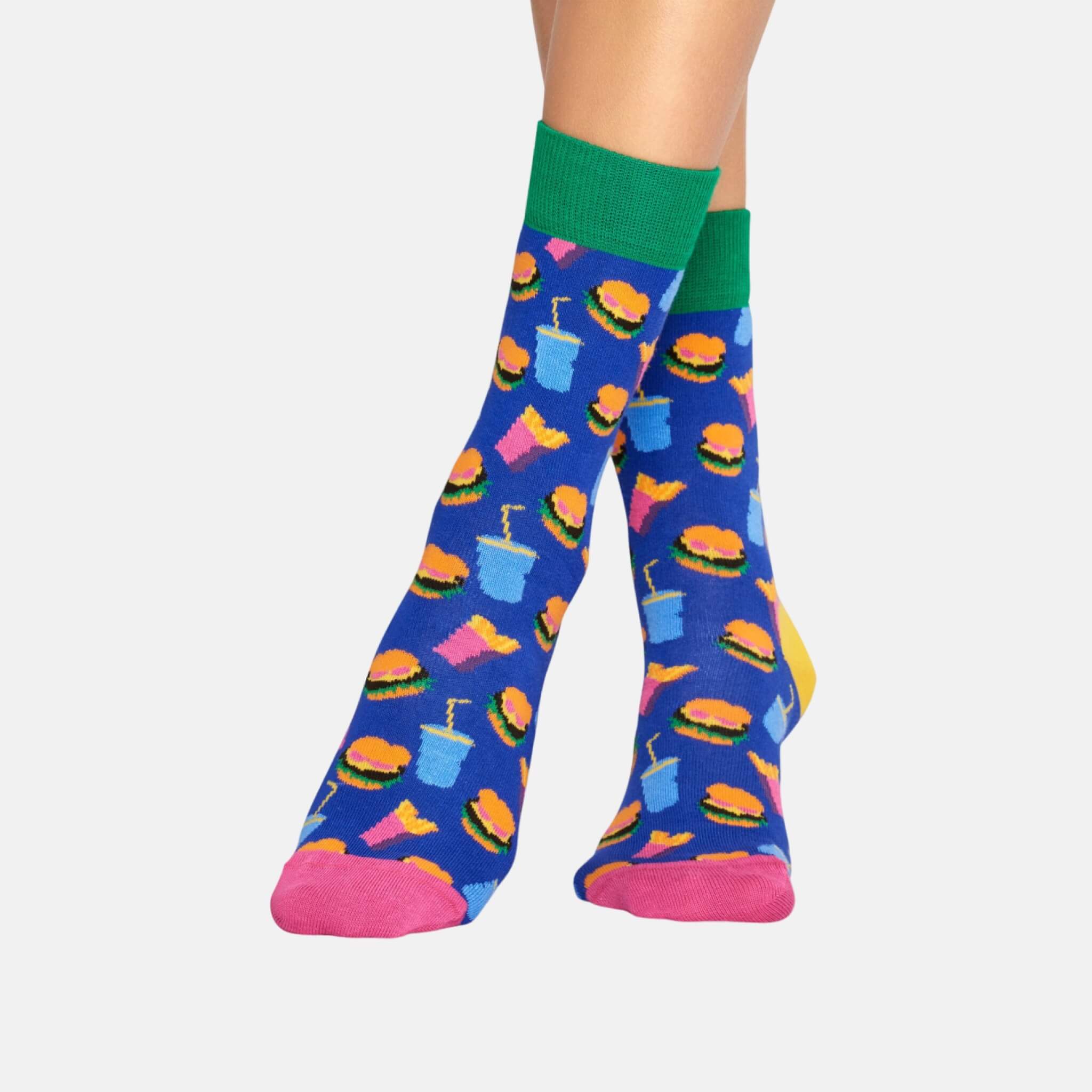 Modré ponožky Happy Socks s farebným vzorom Hamburger