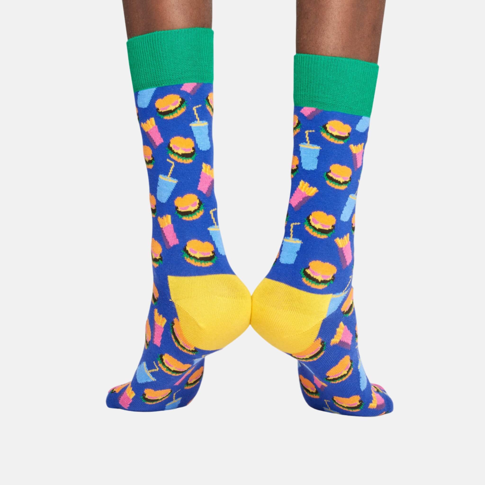 Modré ponožky Happy Socks s farebným vzorom Hamburger