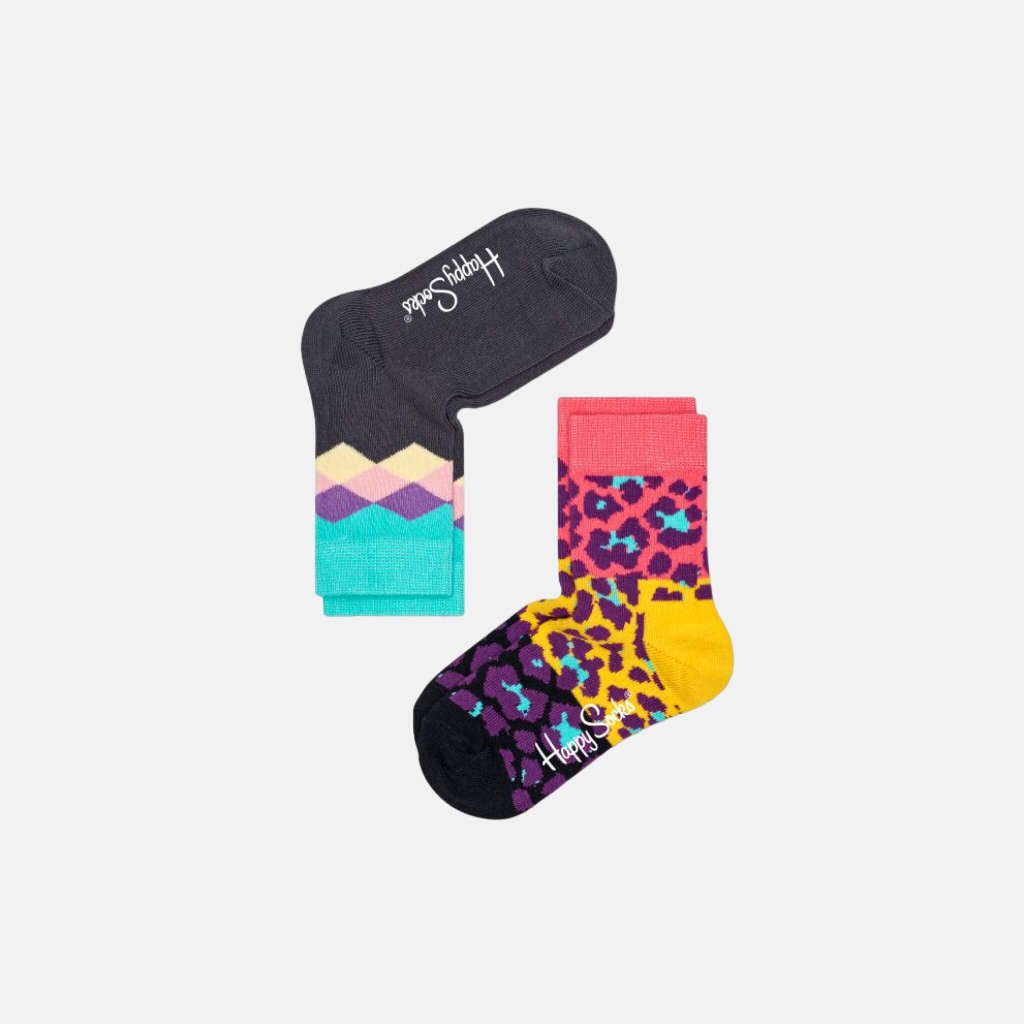 Detské farebné ponožky Happy Socks, dva páry – Argyle a Leopard