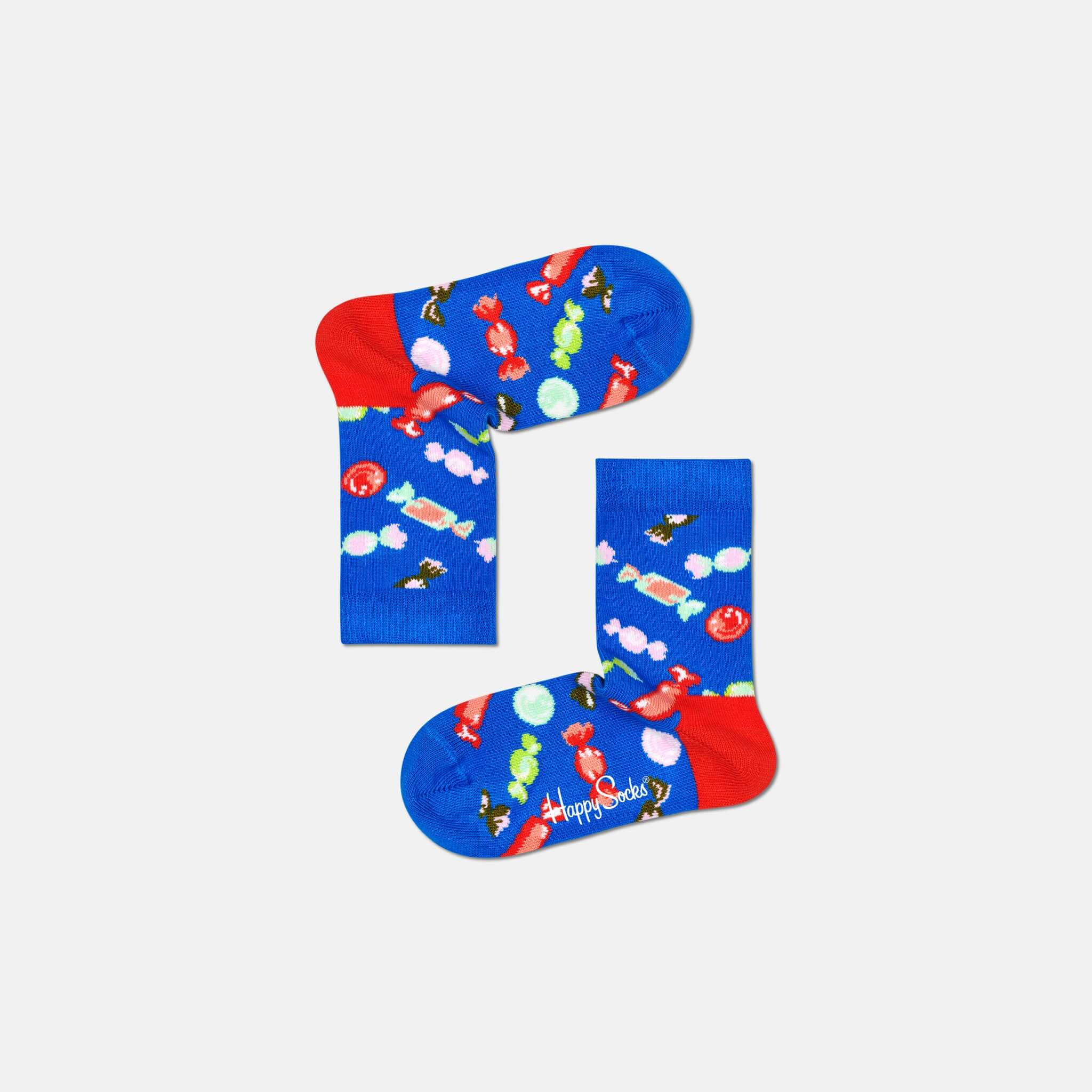 Detské modré ponožky Happy Socks s bonbónmi, vzor Candy