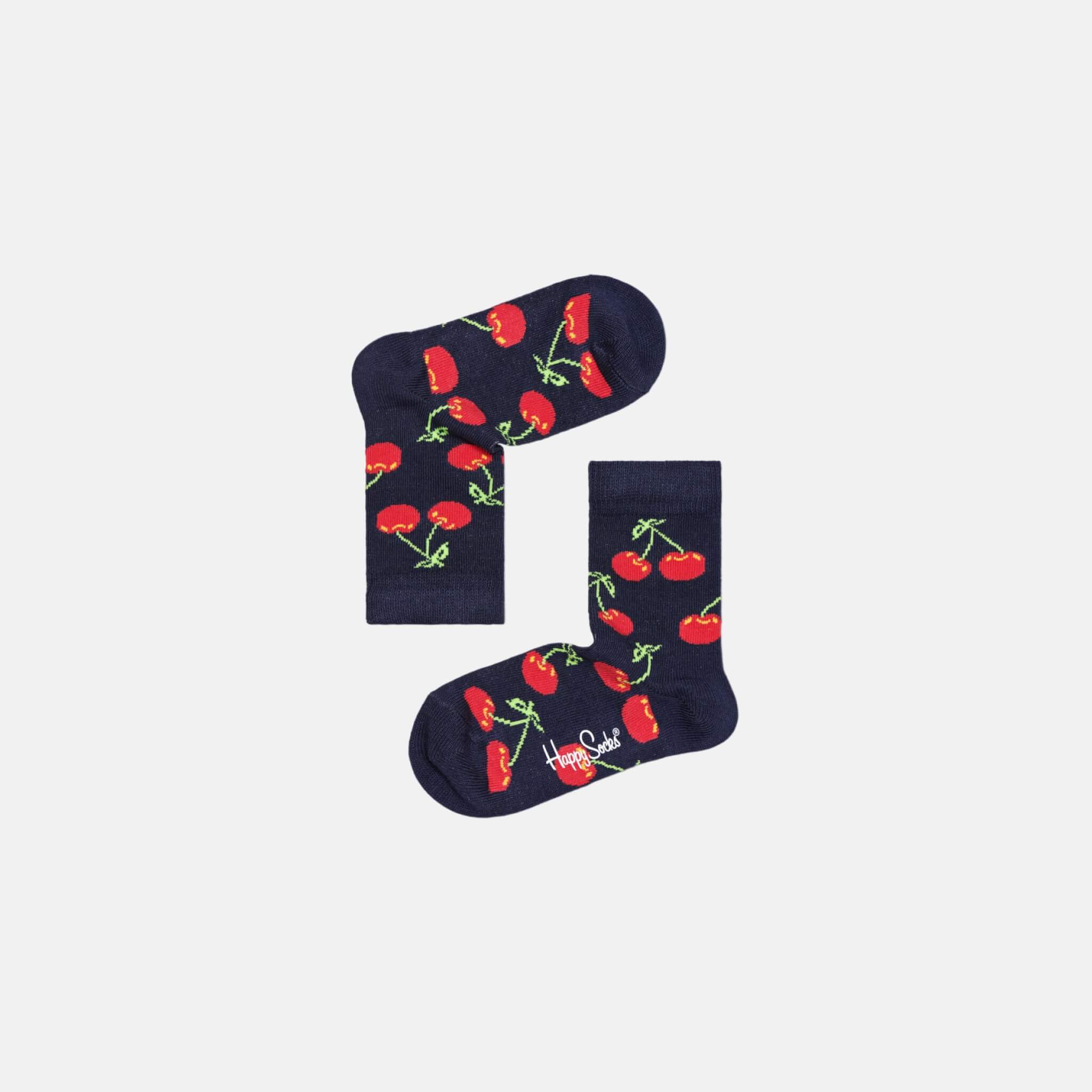 Detské modré ponožky Happy Socks s čerešničkami, vzor Cherry