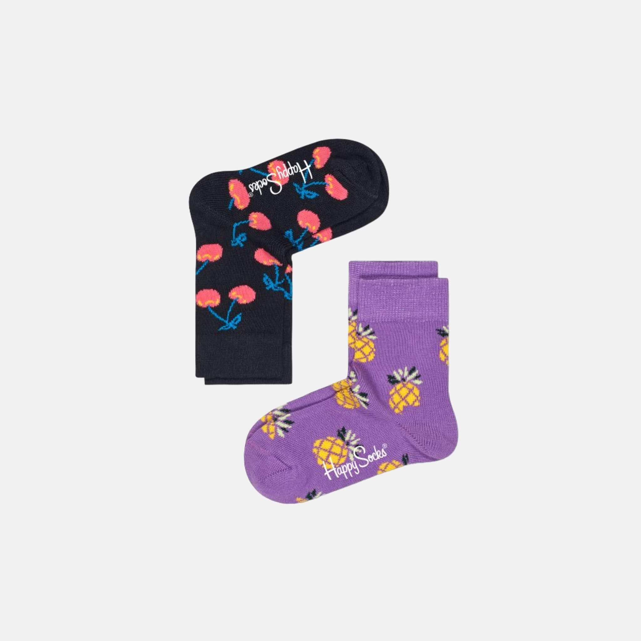 Detské farebné ponožky Happy Socks, dva páry - Pineapple a Cherry