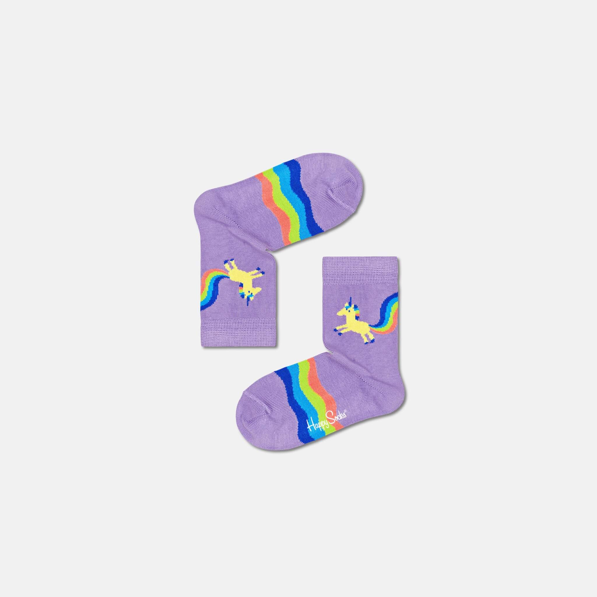 Detské fialové ponožky Happy Socks s jednorožcom, vzor Rainbow Tail