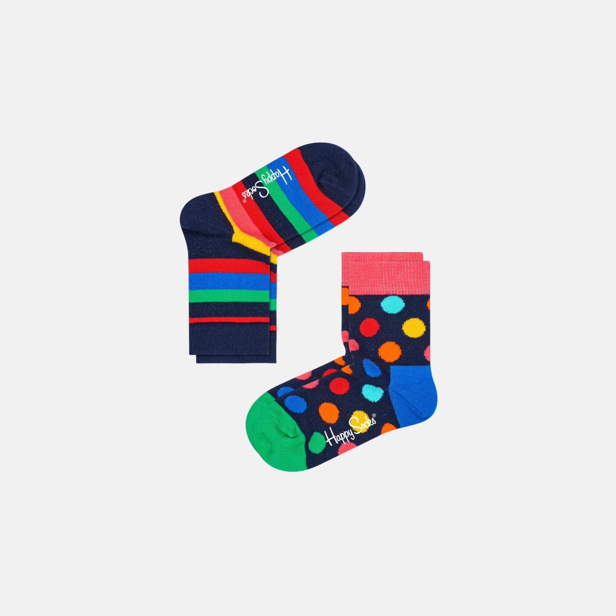 Detské farebné ponožky Happy Socks, dva páry – Stripes a Big Dot