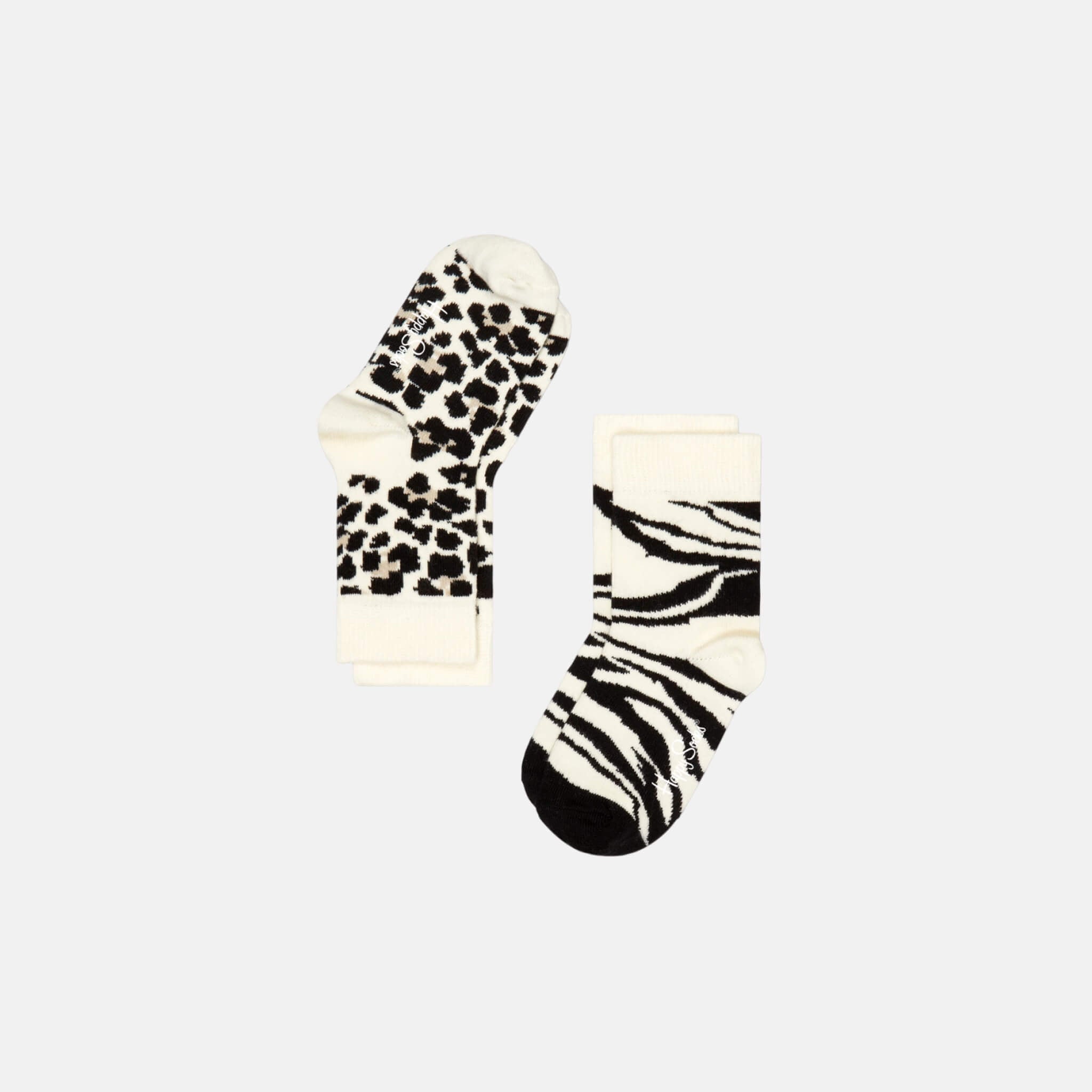 Detské čiernobiele ponožky Happy Socks, dva páry - Leopard a Zebra