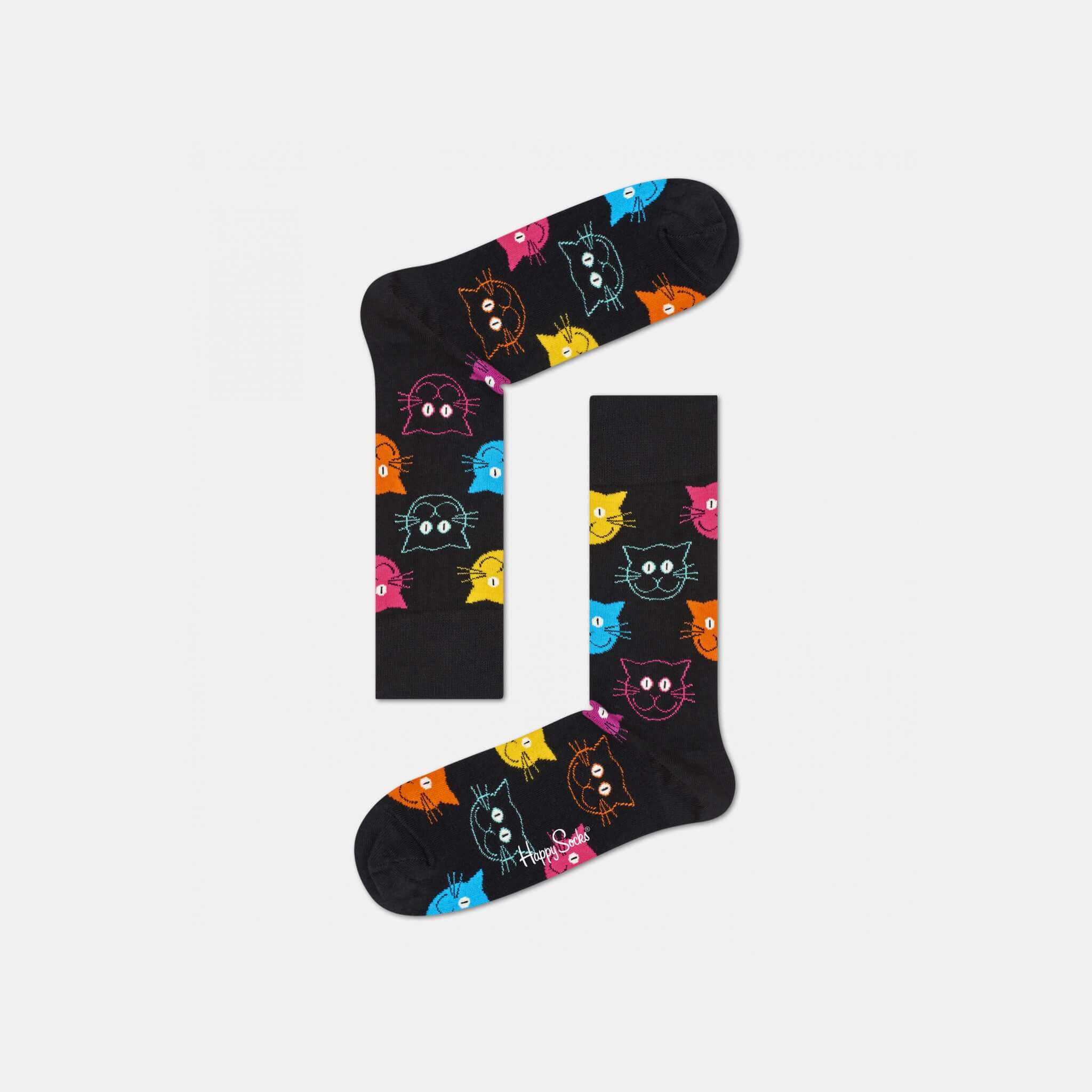 Čierne ponožky Happy Socks s mačkami, vzor Cat