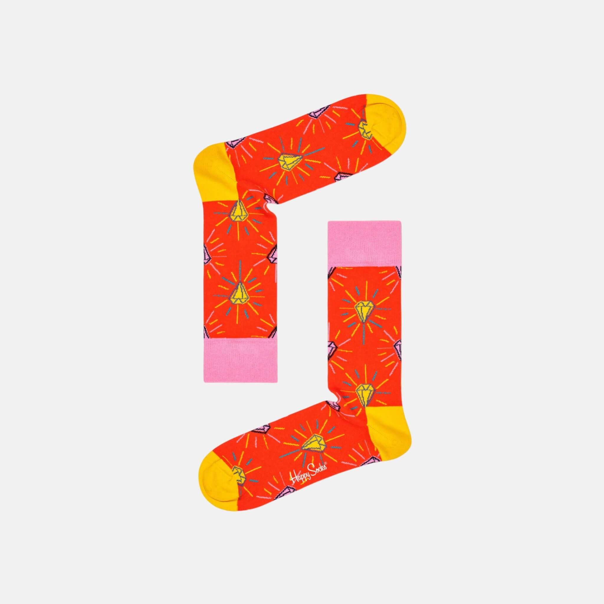 Oranžovo-žlté ponožky s diamantom z kolekcie Happy Socks x Pink Panther, vzor Pink Plunk Plink