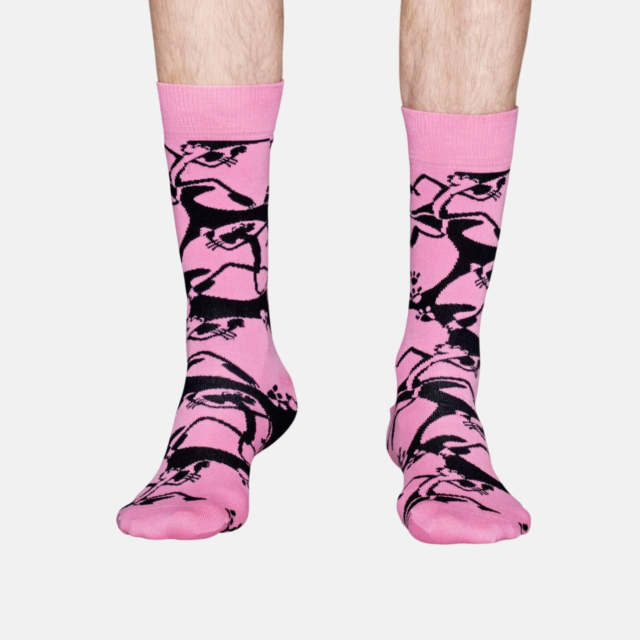 Ružovo-čierne ponožky z kolekcie Happy Socks x Pink Panther, vzor Pink-A-Boo