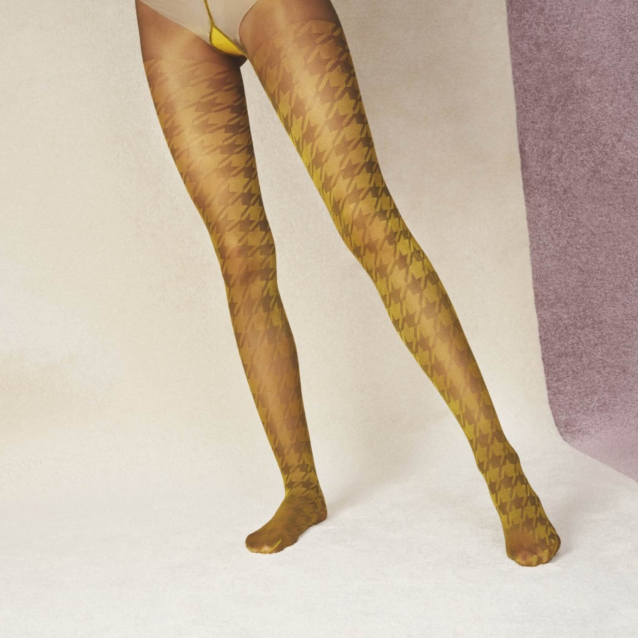 Dámske žlto-hnedé pančuchy Happy Socks Sophia // kolekcia Hysteria