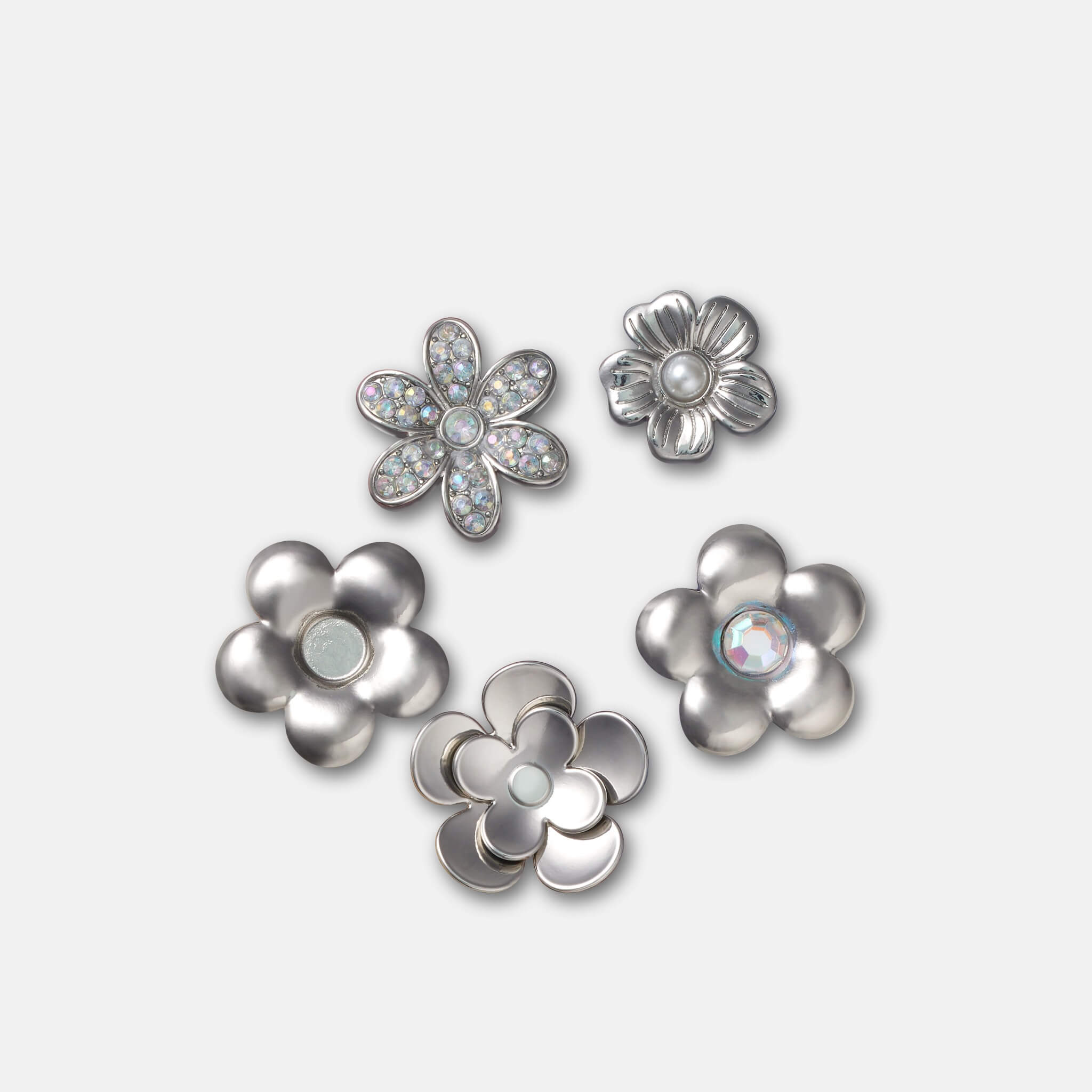 Jibbitz™ - Monochrome Silver Flowers 5 ks