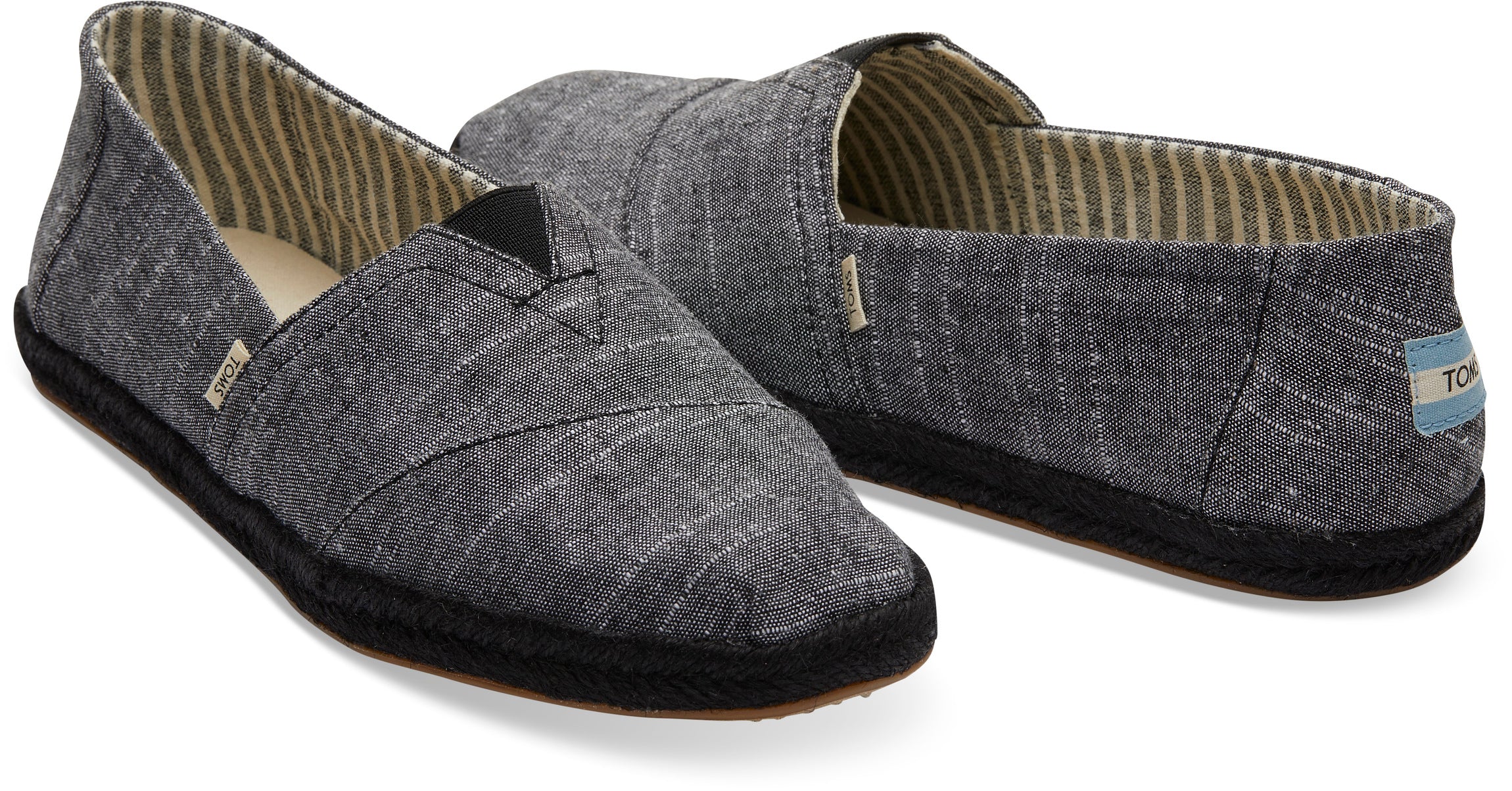 Pánske čierne TOMS Black Chambray Rope Alpargata