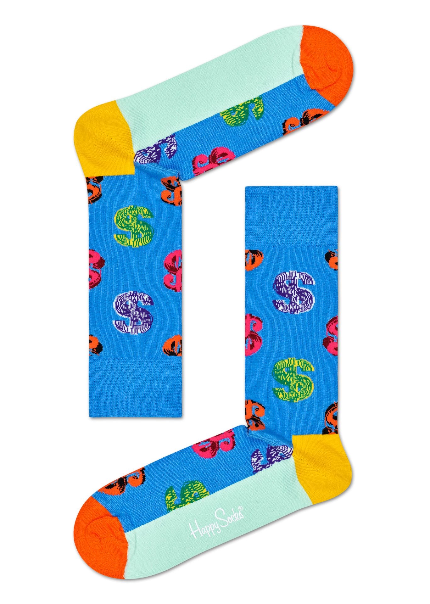 Modré ponožky so znakom dolára z kolekcie Happy Socks x Andy Warhol, vzor Dollar