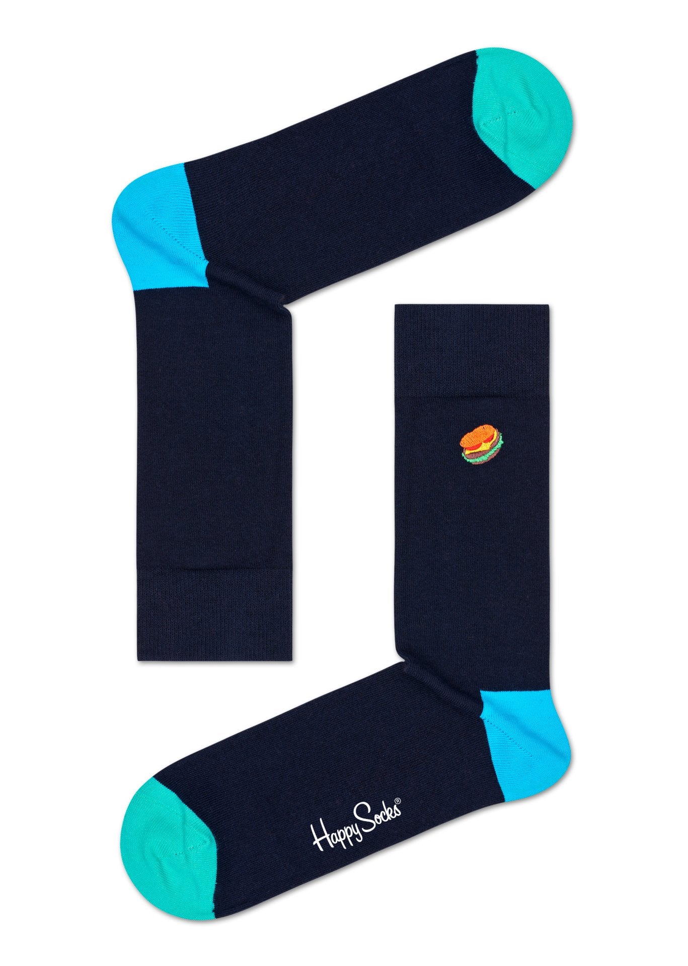 Tmavomodré ponožky Happy Socks vyšitým hamburgerom, vzor Embroidery Hamburger