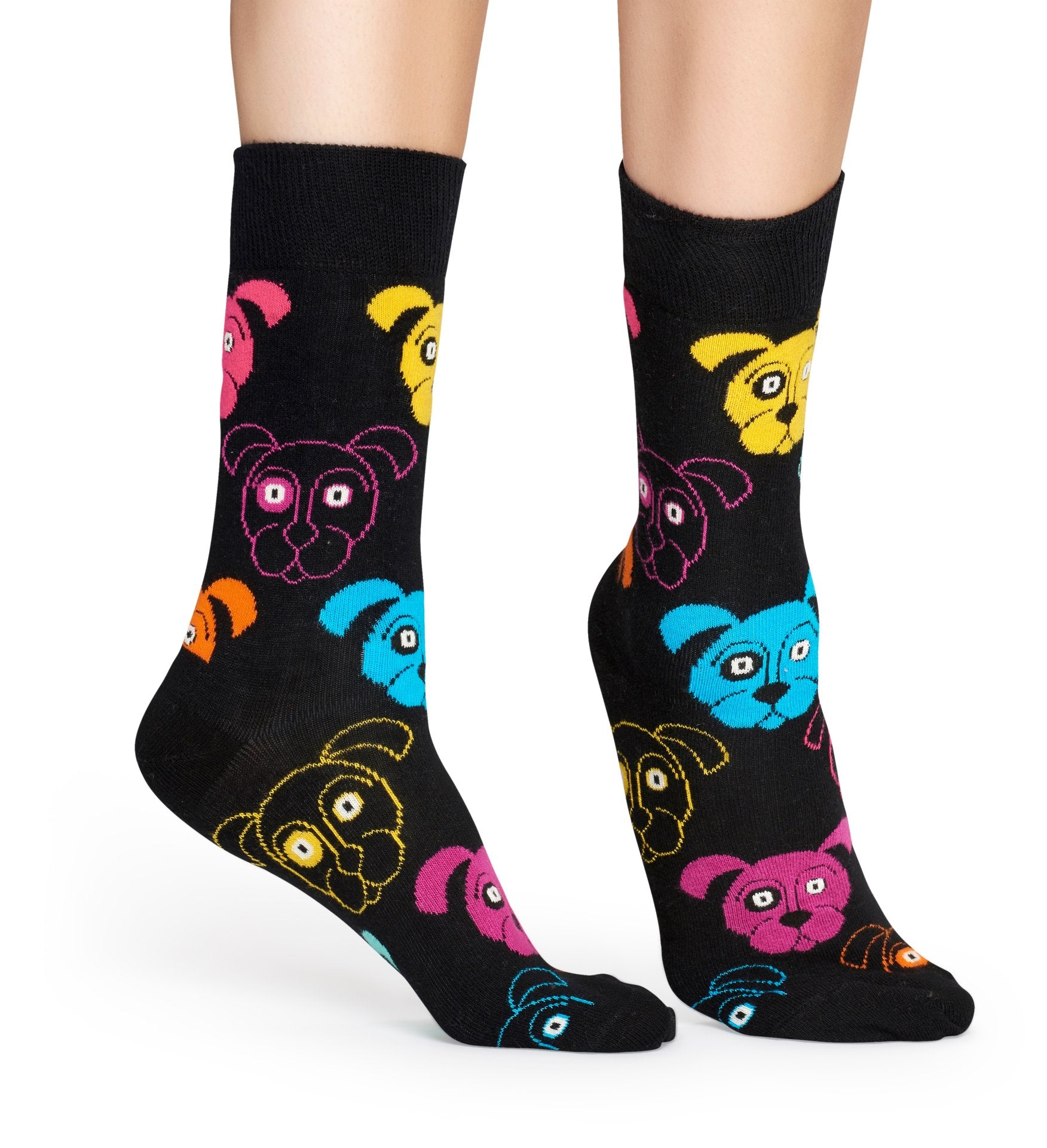 Čierne ponožky Happy Socks s farebnými psíkmi, vzor Animal