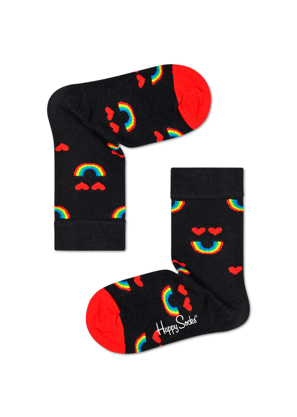 Detské čierne ponožky Happy Socks s dúhou, vzor Rainbow Smile