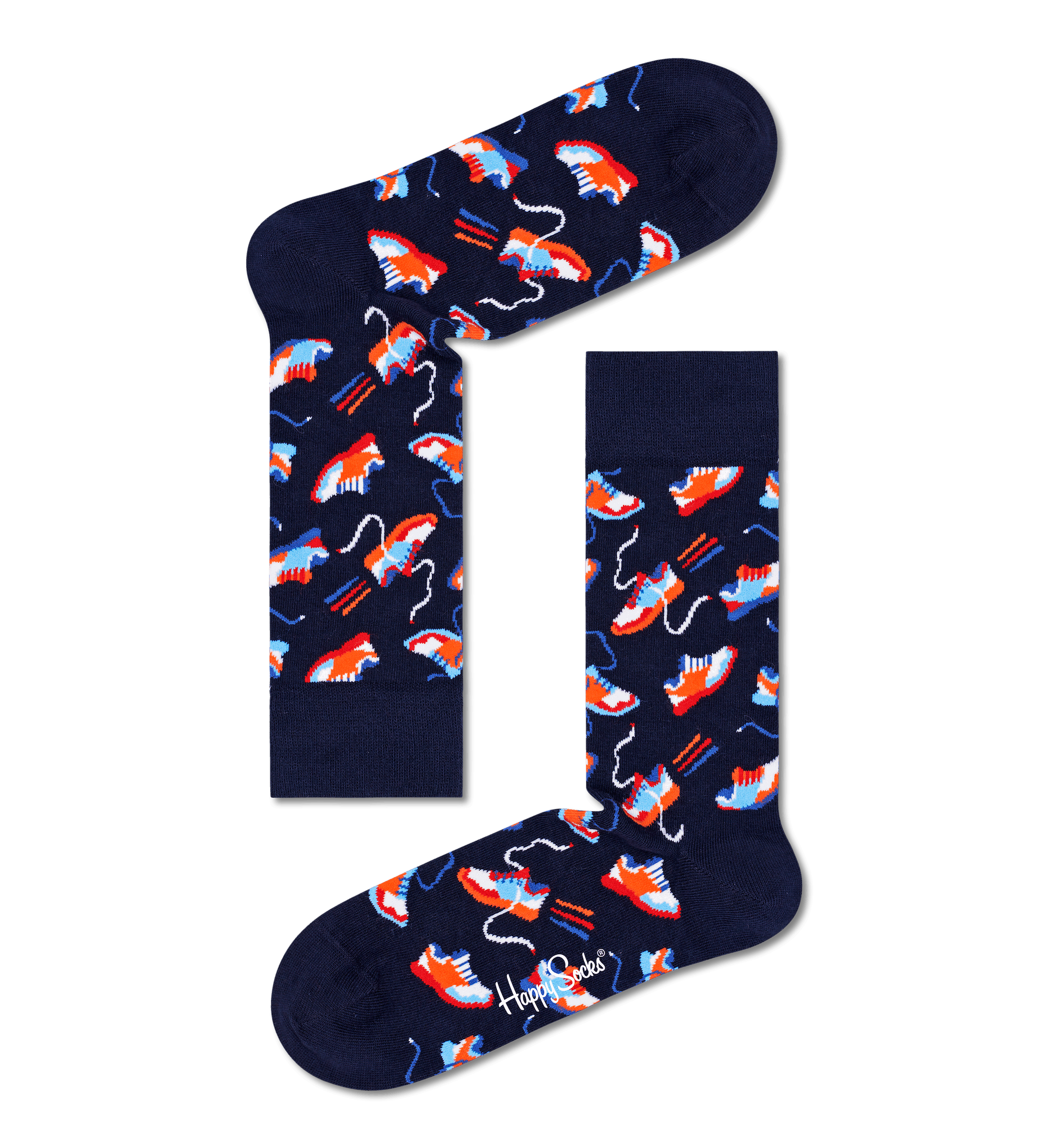Modré ponožky Happy Socks s teniskami, vzor Run For It