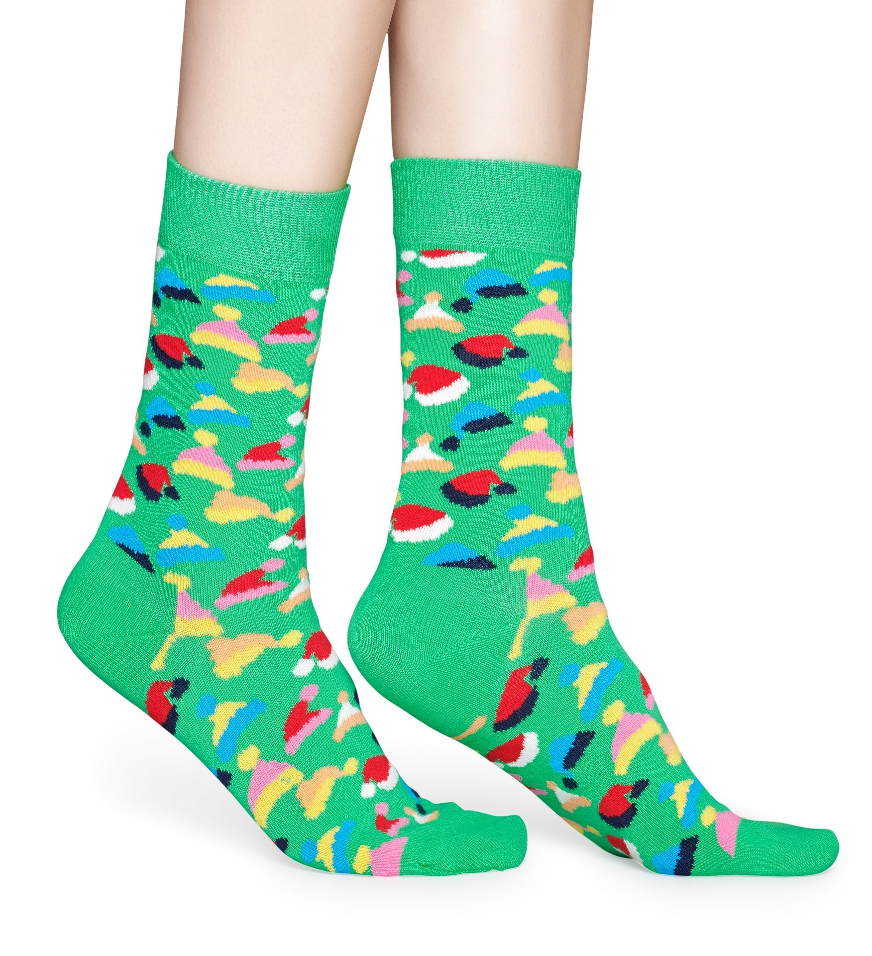 Zelené ponožky Happy Socks s čiapočkami, vzor Santas Hats