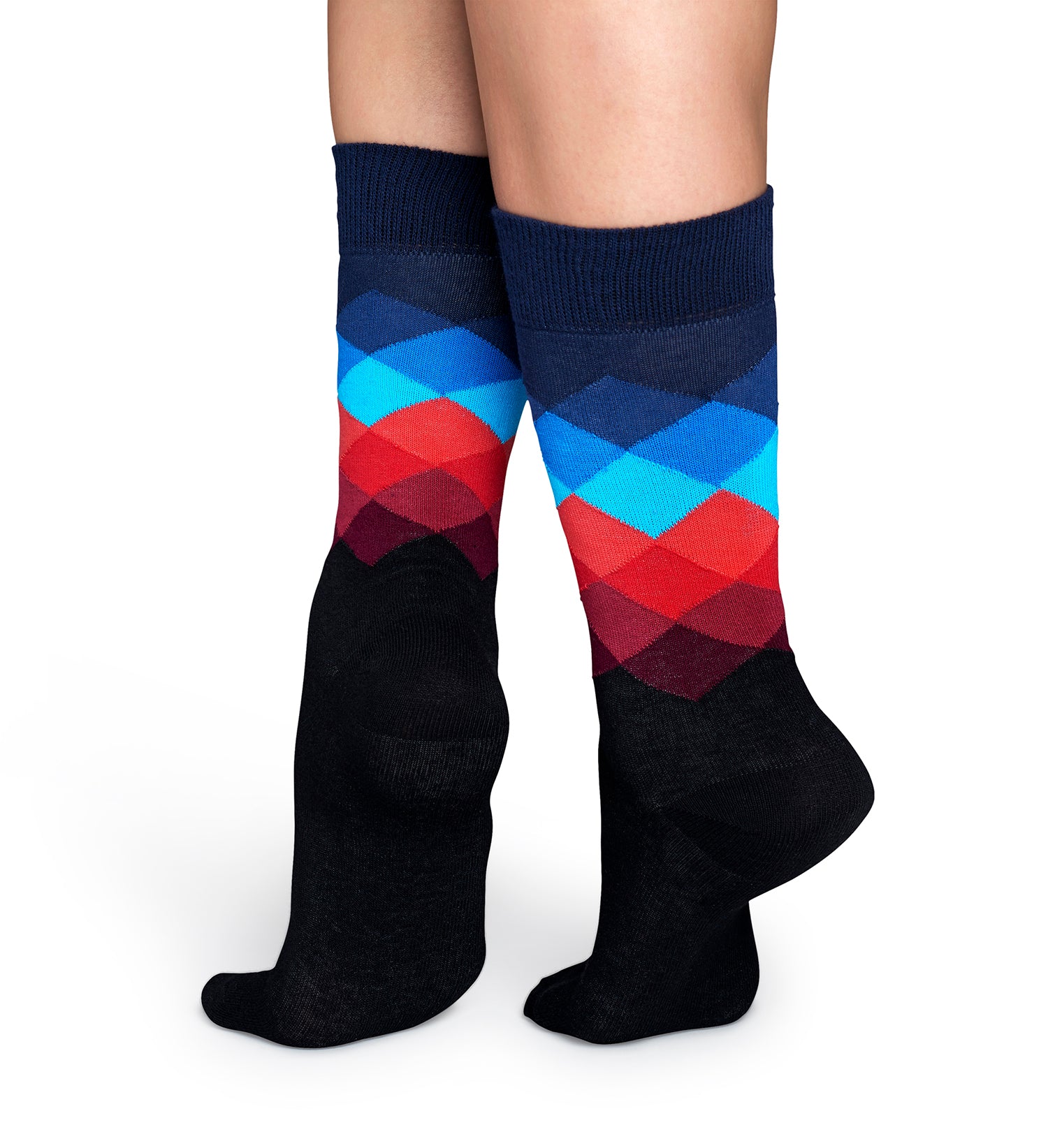 Černé ponožky Happy Socks s barevnými kosočtverci, vzor Faded Diamond
