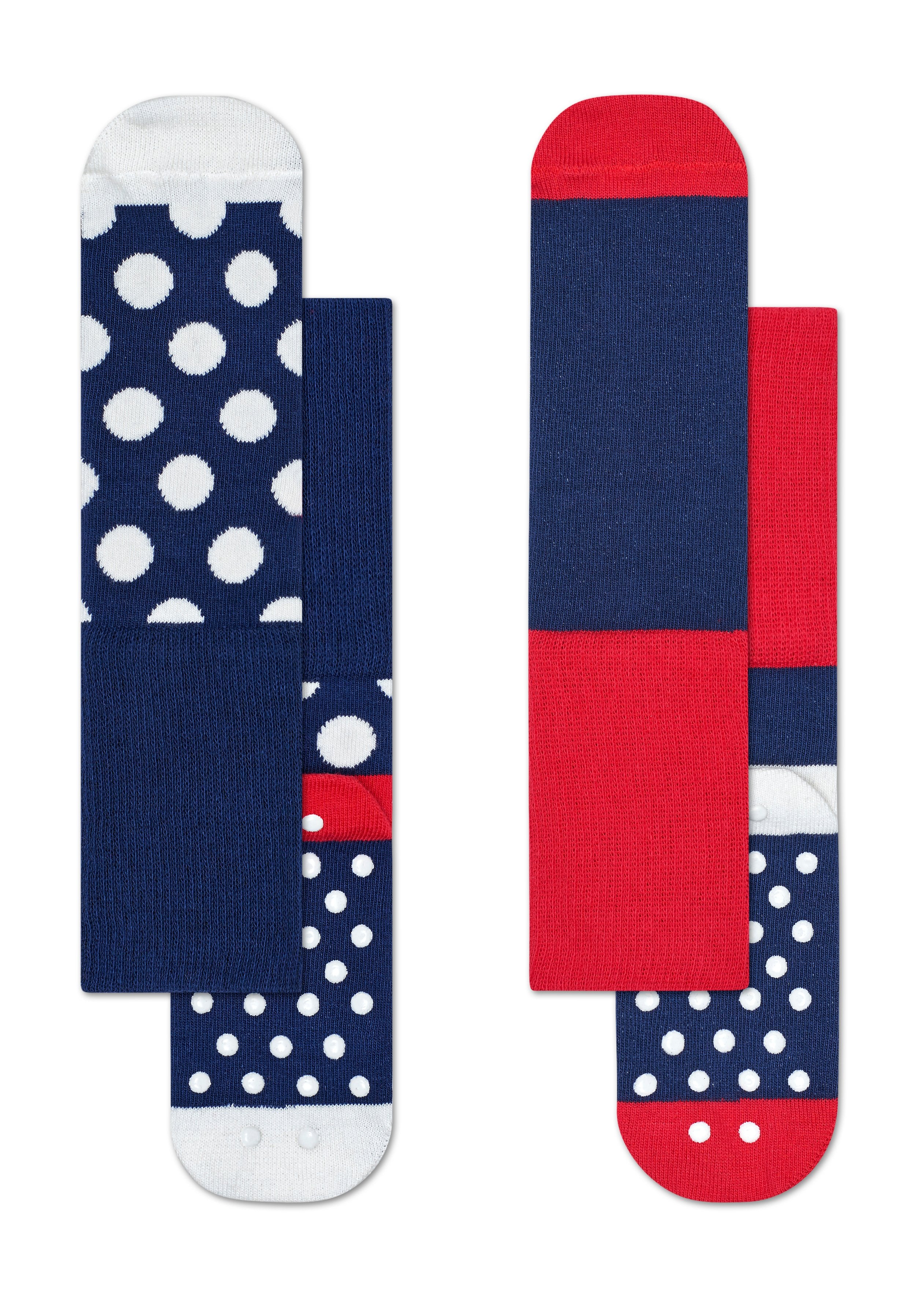 Detské modré protisklzové ponožky Happy Socks, dva páry – vzor Big Dot